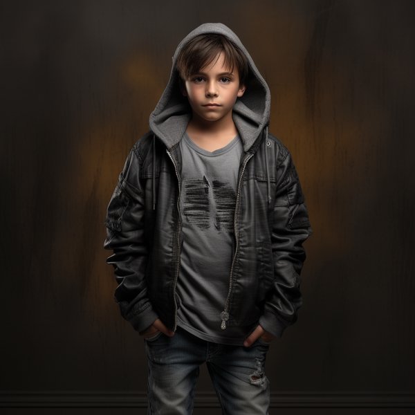 Мальчик 10 лет в темно-сером пиджаке и джинсах
